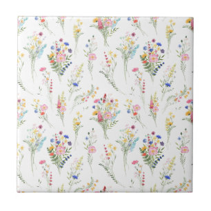 Azulejo Patrón floral de acuarela de flores silvestres