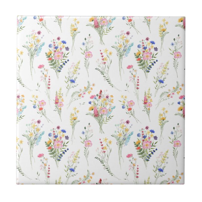 Azulejo Patrón floral de acuarela de flores silvestres (Frente)