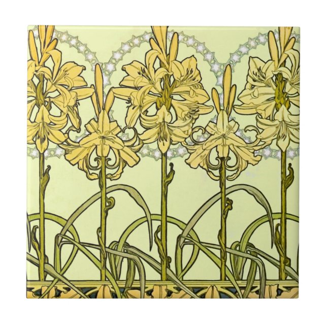 Azulejo Patrón floral de Alfonse Mucha Art Nouveau Lily (Frente)