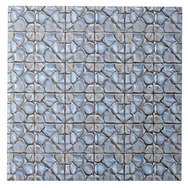Azulejo Patrón floral de arcilla azul grisáceo inspirado (Frente)