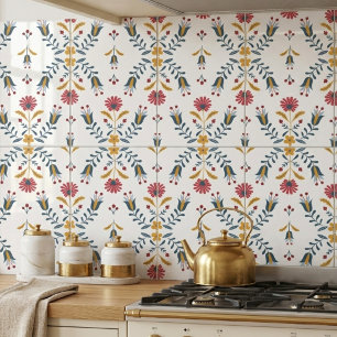 Azulejo Patrón floral de arte popular escandinavo