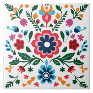 Azulejo Patrón Floral de Arte Popular Flores Coloridas