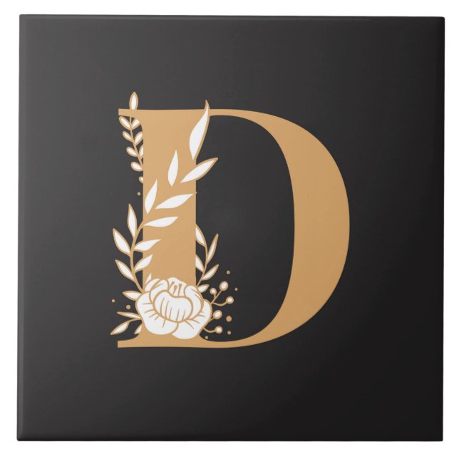 Azulejo Patrón floral de bonito D monograma (Frente)