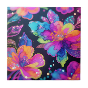 Azulejo Patrón floral de brillo neón