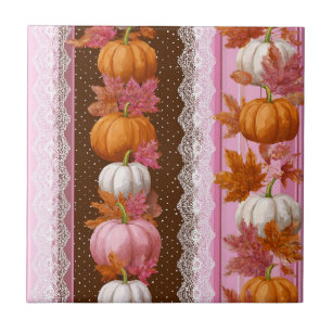 Azulejo Patrón floral de calabaza naranja rosa de otoño