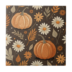 Azulejo Patrón floral de calabaza y margarita de otoño