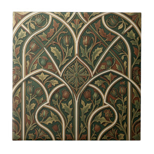 Azulejo Patrón floral de cardo victoriano verde oscuro