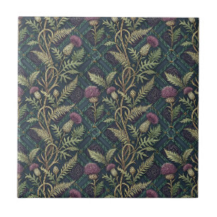 Azulejo Patrón Floral de Cardo y Tartán de la Herencia Esc
