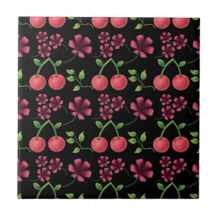 Azulejo Patrón floral de cereza roja