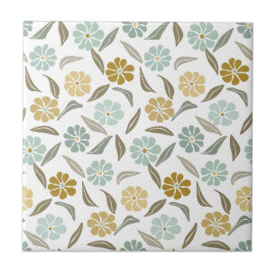 Azulejo Patrón floral de color verde sabio tan retro