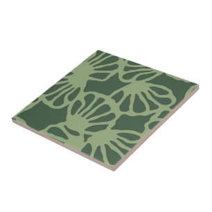 Azulejo Patrón floral de coral abstracto verde salvia sin 
