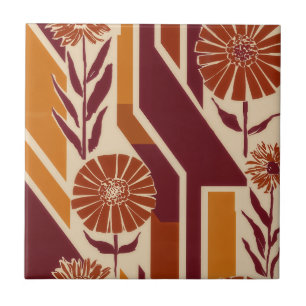 Azulejo Patrón floral de cosecha rústica en tonos terrosos