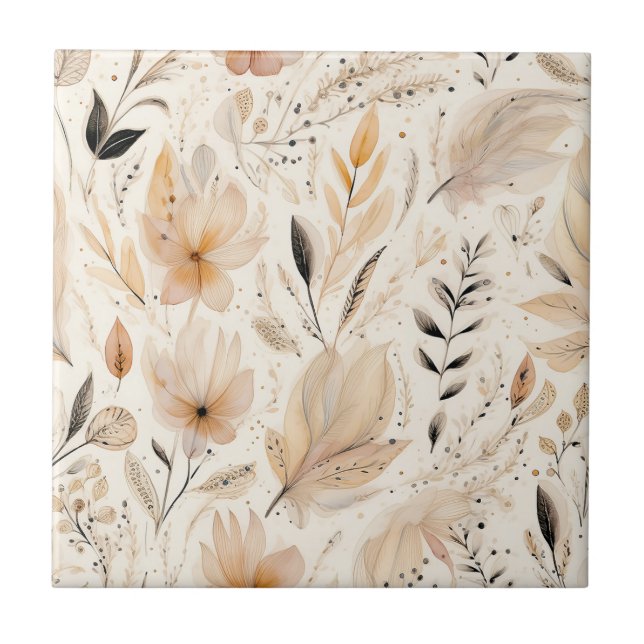 Azulejo Patrón floral de crema naranja (Frente)