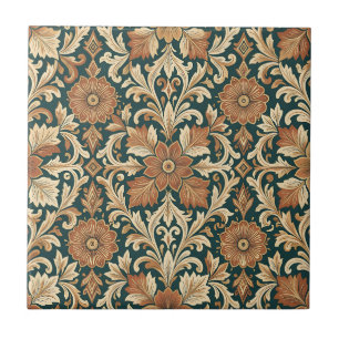 Azulejo Patrón Floral de Damasco Victoriano con Bronce de 