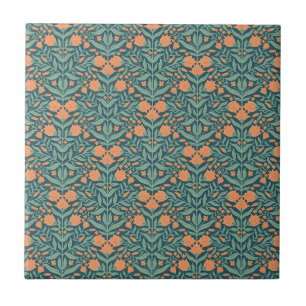 Azulejo Patrón floral de estilo Art Nouveau naranja pareci