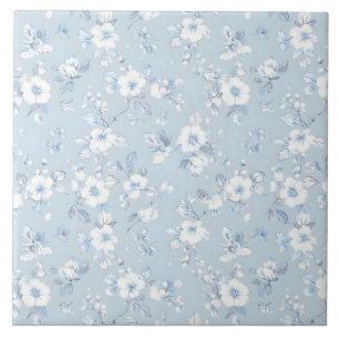 Azulejo Patrón floral de estilo País azul pálido