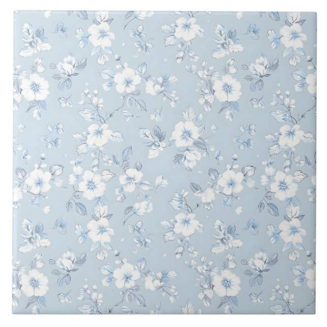 Azulejo Patrón floral de estilo País azul pálido (Frente)