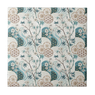 Azulejo Patrón floral de flor de cerezo de bambú japonés t