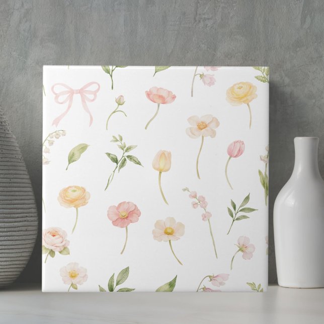Azulejo Patrón floral de flores amarillas rosadas acuarela (Subido por el creador)