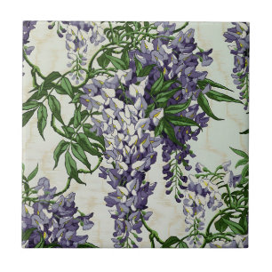 Azulejo Patrón floral de flores de glicina azules vintage