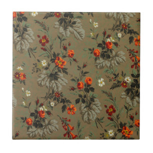 Azulejo Patrón floral de flores de rosas rojas antiguas