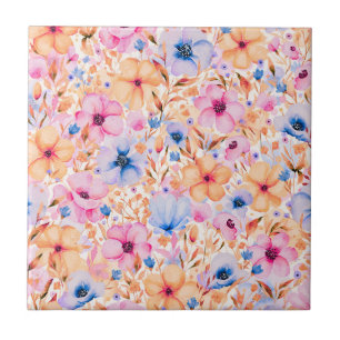 Azulejo Patrón floral de flores silvestres en acuarela col