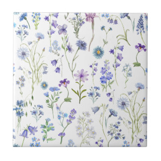 Azulejo Patrón floral de flores silvestres púrpura azul ac