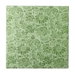 Azulejo Patrón floral de flores verdes antiguas y bonitas
