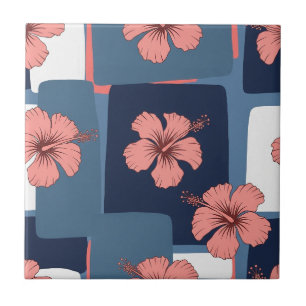 Azulejo Patrón floral de hibisco azul elegante (11)