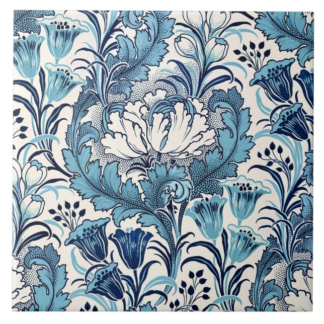 Azulejo Patrón floral de la crema azul William Morris (Frente)