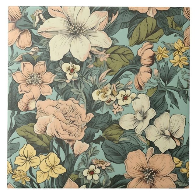 Azulejo Patrón floral de lirio botánico (Frente)