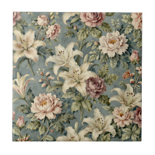Azulejo Patrón floral de lirio peonía vintage