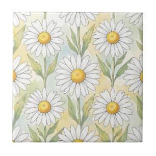 Azulejo Patrón floral de margarita blanca alegre