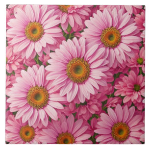 Azulejo Patrón floral de margaritas rosa retro
