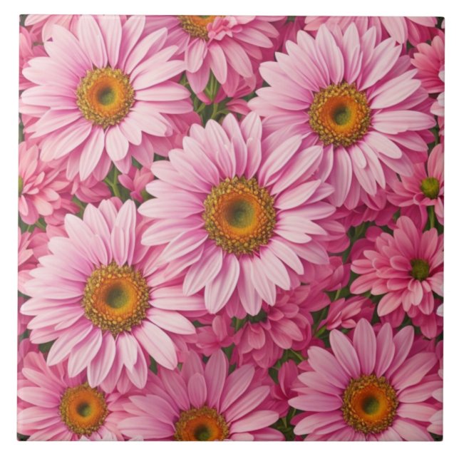Azulejo Patrón floral de margaritas rosa retro (Frente)