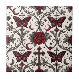 Azulejo Patrón floral de mariposa gótica (1)
