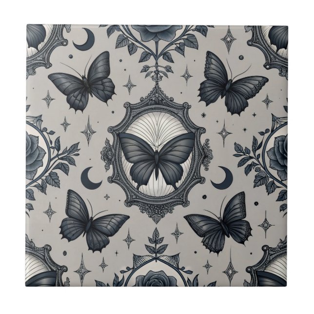 Azulejo Patrón floral de mariposa gótica (2) (Frente)