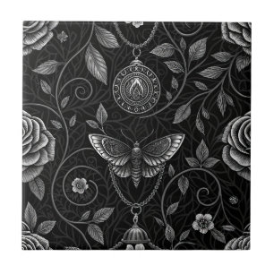 Azulejo Patrón floral de mariposa gótica (3)