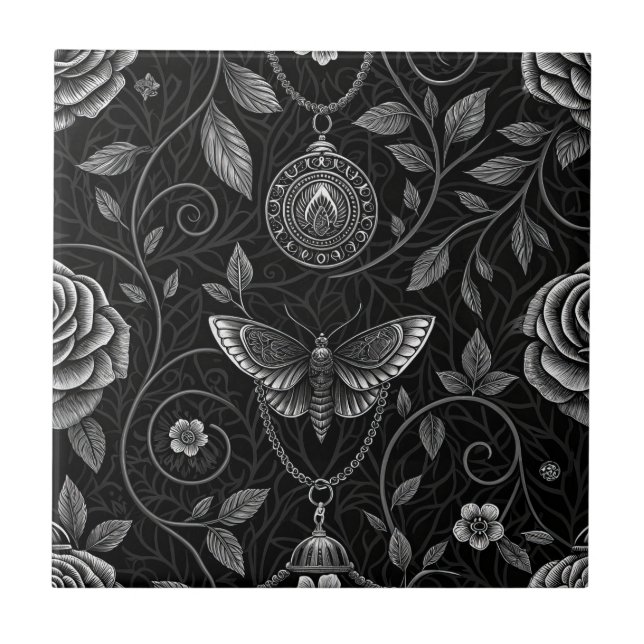 Azulejo Patrón floral de mariposa gótica (3) (Frente)