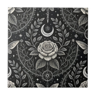 Azulejo Patrón floral de mariposa gótica (4)