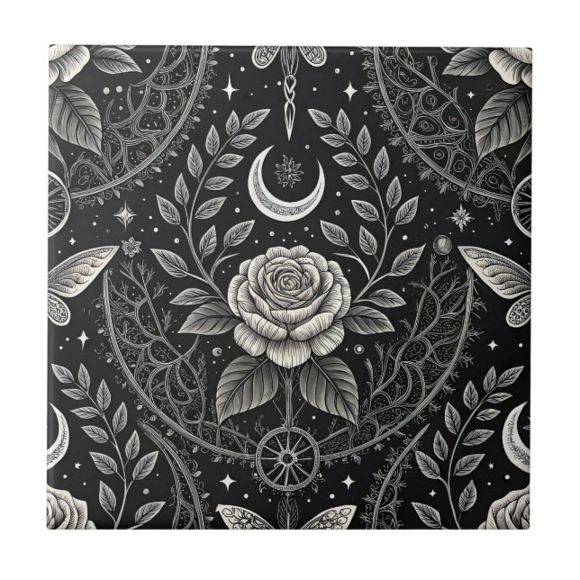 Azulejo Patrón floral de mariposa gótica (4) (Frente)