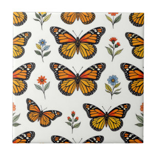 Azulejo Patrón Floral de Mariposa Monarca
