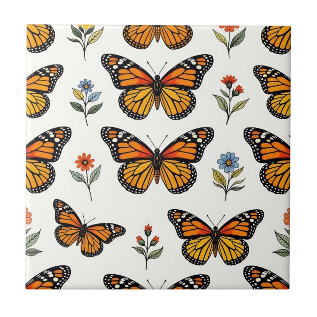Azulejo Patrón Floral de Mariposa Monarca (Frente)