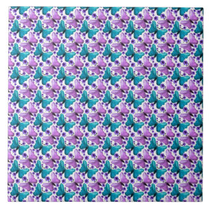 Azulejo Patrón floral de mariposa púrpura teal