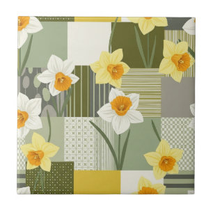 Azulejo Patrón floral de narciso de mediados de siglo