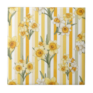 Azulejo Patrón floral de narciso rayado (1)