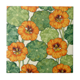 Azulejo Patrón floral de nasturcia en acuarela