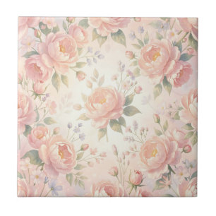 Azulejo Patrón floral de peonía rosa suave
