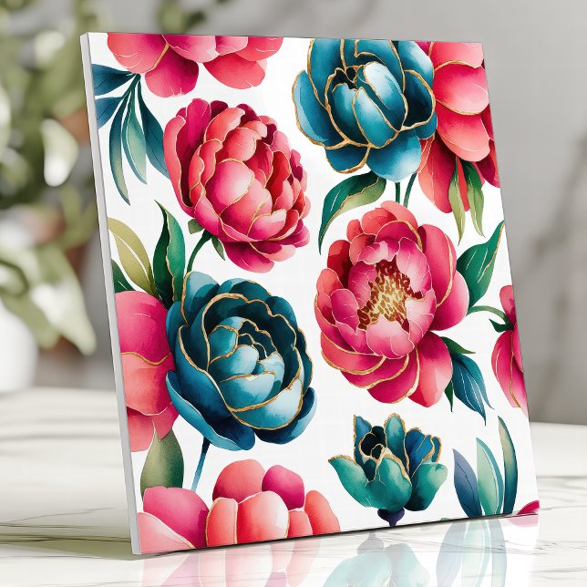Azulejo Patrón floral de peonía vibrante (Subido por el creador)