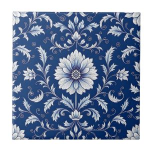 Azulejo Patrón floral de porcelana azul marino